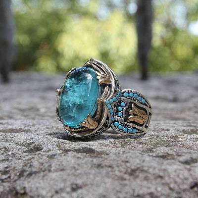 Oval Alloy with Glass Finger Rings FS-WG0E890-02-1