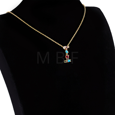 Golden Brass Micro Pave Cubic Zirconia Initial Pendants Necklaces NJEW-S069-JN002-I-1