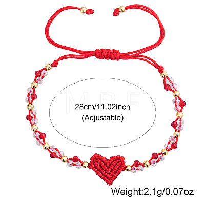 Valentine's Day Round Brass & Glass Beads Braided Bead Bracelets XT1729-2-1
