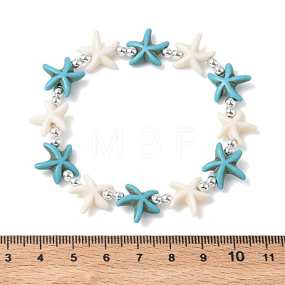 Synthetic Turquoise & Non-magnetic Hematite Beads Stretch Bracelets for Women Men BJEW-JB13728-01-1