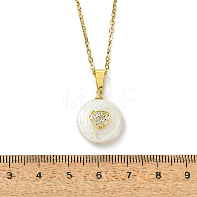 Natural Keshi Pearl Coin with Heart Pendant 304 Stainless Steel Cable Chain Necklaces for Women NJEW-JN06117-1