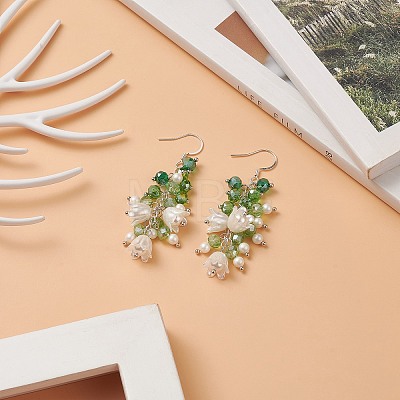 Shell Pearl & Plastic & Glass Flower Dangle Earrings EJEW-TA00193-1