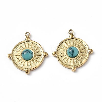 Vacuum Plating 201 Stainless Steel Natural Turquoise Pendants STAS-C064-VC891-1