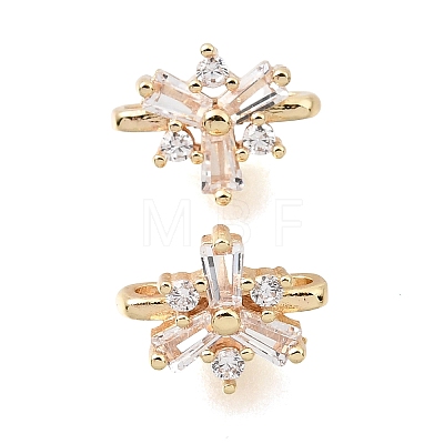 Brass Micro Pave Clear Cubic Zirconia 2-Loop Flower Spacer Bars KK-C258-08LG-1