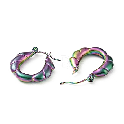 Ion Plating(IP) Rainbow Color 304 Stainless Steel Twist Rope Hoop Earrings for Women EJEW-G293-11M-1