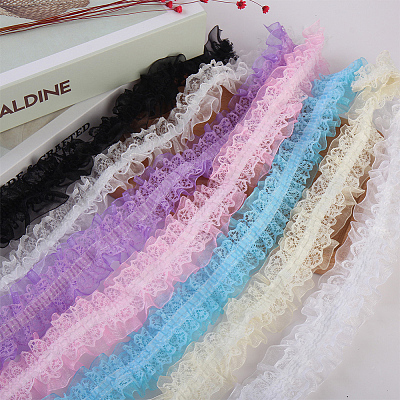 WADORN 10M Double Layer Polyester Flower Elastic Lace Trim OHAR-WR0001-02B-1