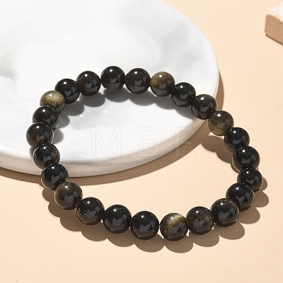 Natural Golden Sheen Obsidian Bead Stretch Bracelets BJEW-K212-B-020-1