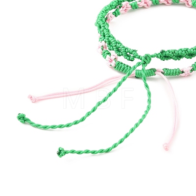 2Pcs 2 Colors Peach Blossom Braided Cord Bracelet BJEW-JB07610-04-1