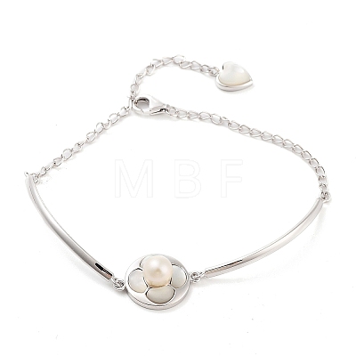 925 Sterling Silver Flower Link Chain Bracelets STER-Z009-01S-1