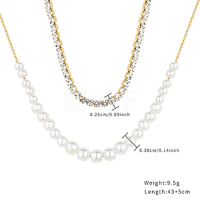 Imitation Pearl Beaded & Cubic Zirconia Tennis Chains Double Layer Necklace OU1431-2-1