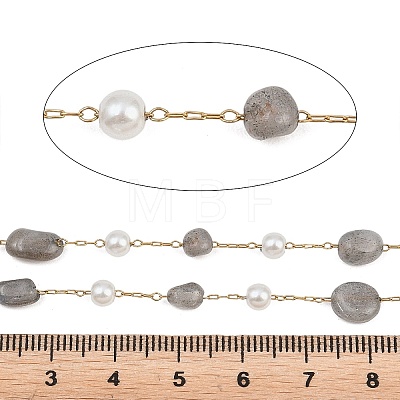 Natural Labradorite Nuggets & 316 Stainless Steel Handmade Link Chains CHS-K021-14G-19-1