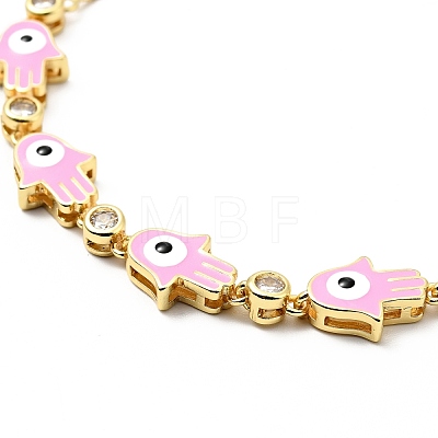 Clear Cubic Zirconia & Enamel Hamsa Hand with Evil Eye Links Slider Bracelet BJEW-A127-02G-1