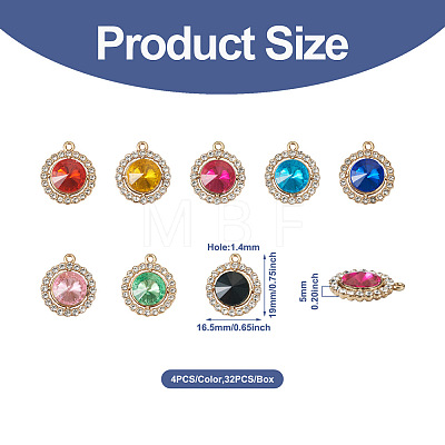 Crafans 24pcs 6 colors Zinc Alloy Rhinestone Pendants FIND-CF0001-01-1