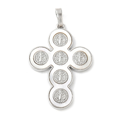 Brass Pave Natural White Shell Pendants KK-S522-01D-P-1