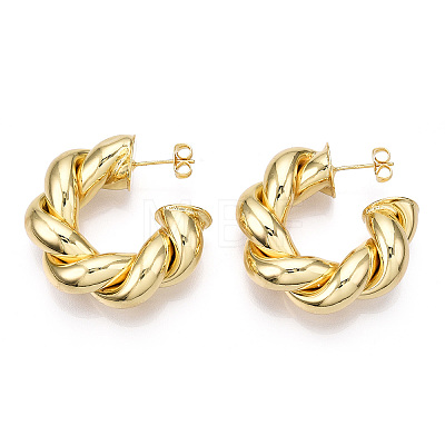 Brass Twist Round Stud Earrings EJEW-P214-14G-1