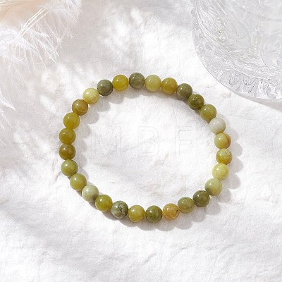 Natural Chinese Jade Round Bead Stretch Bracelets for Women Men BJEW-TA00599-1