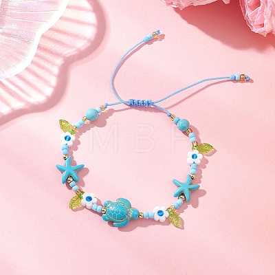 2Pcs 2 Colors Ocean Theme Synthetic Turquoise & Glass Seed Beaded Bracelets BJEW-MZ00305-1