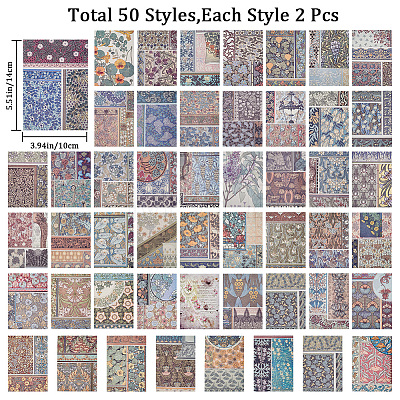 100 Sheets Retro Floral Scrapbook Paper Pads Book WH-WG89742-04-1