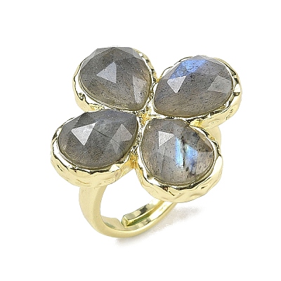 Natural Labradorite Faceted Adjustable Finger Rings for Women RJEW-A092-01G-12-1