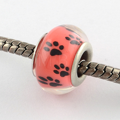 Large Hole Dog Paw Prints Pattern Resin European Beads OPDL-Q129-227A-1