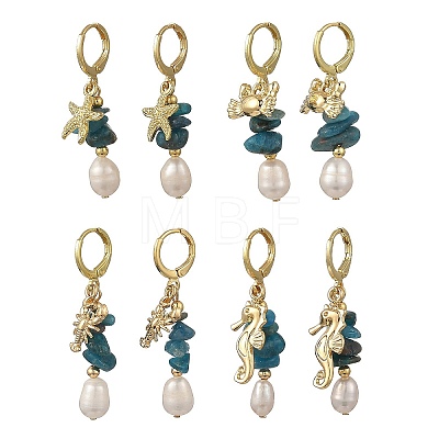Ocean Brass Leverback Earrings EJEW-JE07463-1