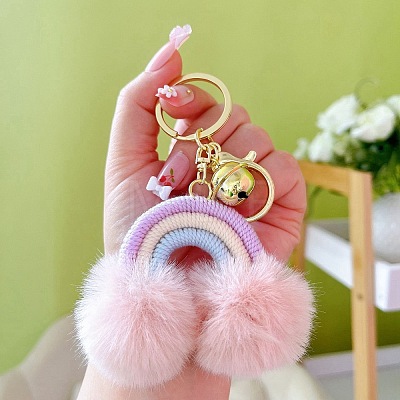 Cotton Rainbow Keychain with Artificial Fur Ball PW-WG86604-07-1