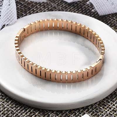 Ion Plating(IP) 304 Stainless Steel Hinged Bangles for Women BJEW-A011-18RG-1