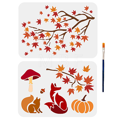 US 2Pcs 2 Styles Autumn PET Hollow Out Drawing Painting Stencils DIY-MA0001-03-1