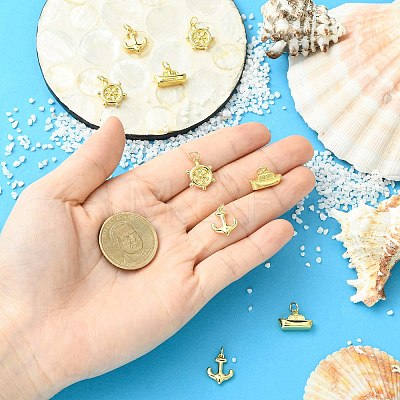 9Pcs 3 Styles Helm & Ship Charms Brass Pendants KK-CJ0005-75-1