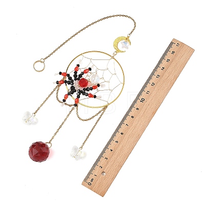 Glass Halloween Spider Hanging Suncatchers HJEW-JM05041-1