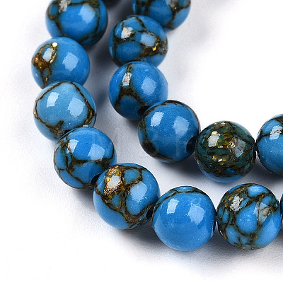 Synthetic Gold Line Turquoise Beads Strands G-A255-A03-02A-1