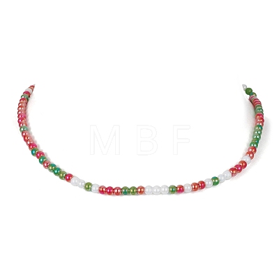Glass Imitation Pearl Round Beaded Necklace NJEW-JN04464-1