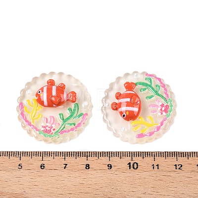 Ocean Theme Flat Round Resin Cabochons CRES-T025-02B-1