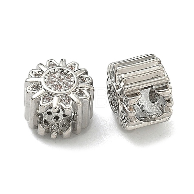 Flower Brass Micro Pave Clear Cubic Zirconia European Beads KK-D229-05P-1