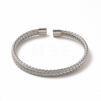 304 Stainless Steel Flat Mesh Chain Shape Open Cuff Bangle for Women BJEW-C033-08-1