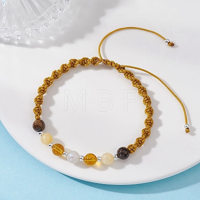 Natural Tiger Eye & White Moonstone & Yellow Jade & Synthetic Citrine  Round Beads Braided Bead Bracelets for Women BJEW-JB12917-04-1