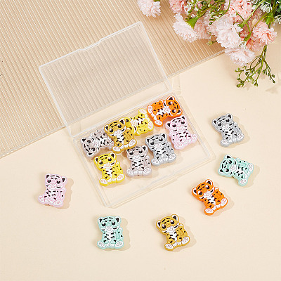 GOMAKERER 14Pcs 7 Colors Tiger Food Grade Eco-Friendly Silicone Beads SIL-GO0001-03-1