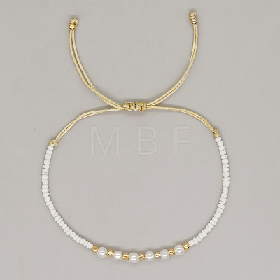 Adjustable Imitation Pearl and Glass Seed Beaded Braided Bracelets for Women NV1607-4-1