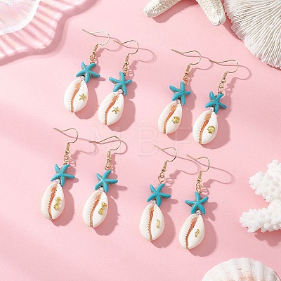 Natural Mixed Cowrie Shell Dangle Earrings EJEW-JE06871-1