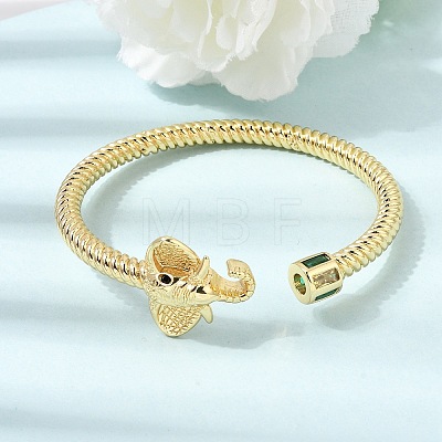 Brass Pave Cubic Zirconia Elephant Open Cuff Bangles for Women CU-CBAE7DF-50G-1
