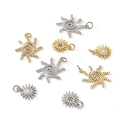 8Pcs 4 Style Brass Micro Pave Clear Cubic Zirconia Pendants FIND-TA0001-74-1