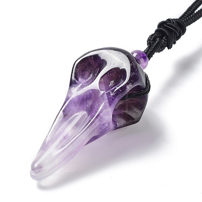 Natural Amethyst Plague Doctor Pendant Necklace with Nylon Rope NJEW-H009-01-10-1