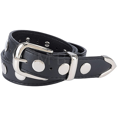 Black PU Imitation Leather Chain Belts AJEW-WH20070-318B-1