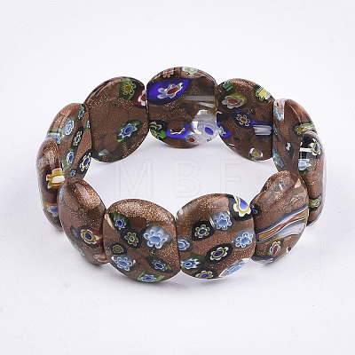 Handmade Synthetic Goldstone & Millefiori Lampwork Stretch Bracelets BJEW-S039-07-1
