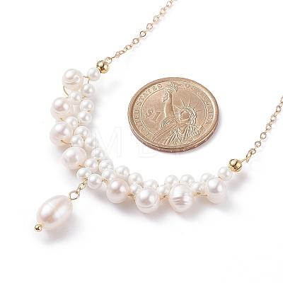 Shell Pearl Braided Pendant Necklace NJEW-TA00026-1
