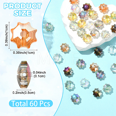 60Pcs 6 Colors Electroplate Transparent Glass Beads EGLA-YW0005-78-1