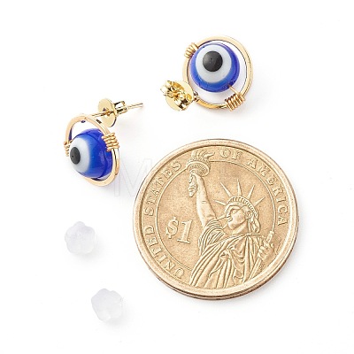 Evil Eye Lampwork Round Beads Stud Earrings EJEW-JE04665-01-1