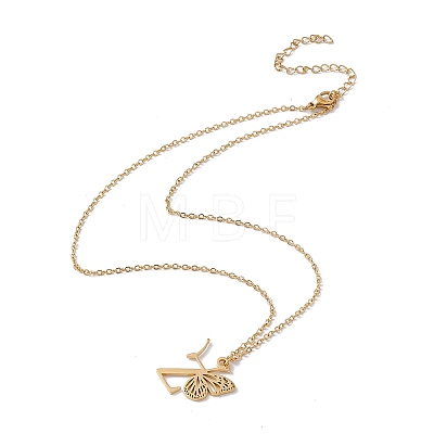Initial Letter with Butterfly Pendant Necklace NJEW-C026-01G-Z-1