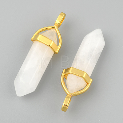 Natural White Jade Bullet Double Terminated Pointed Pendants G-G902-B24-1