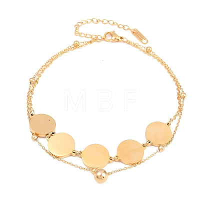 Flat Round 304 Stainless Steel Satellite Chains Double Layers Anklets BJEW-H643-04G-1